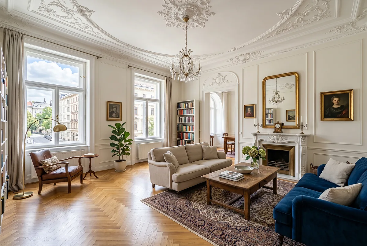 Wohnzimmer mit Stuck